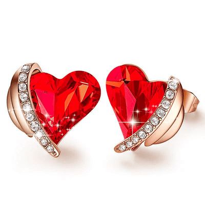Boucles d'oreilles coeur rouge ornées de cristaux Swarovski® - Carallor l Site Officiel l Bijoux Uniques